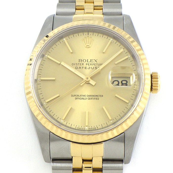ロレックス Rolex 腕時計 デイトジャスト 16233 X番 1991年製 デイト 夜光針 サンレイ シャンパンゴールド文字盤 K18YG SS 自動巻き 【中古】