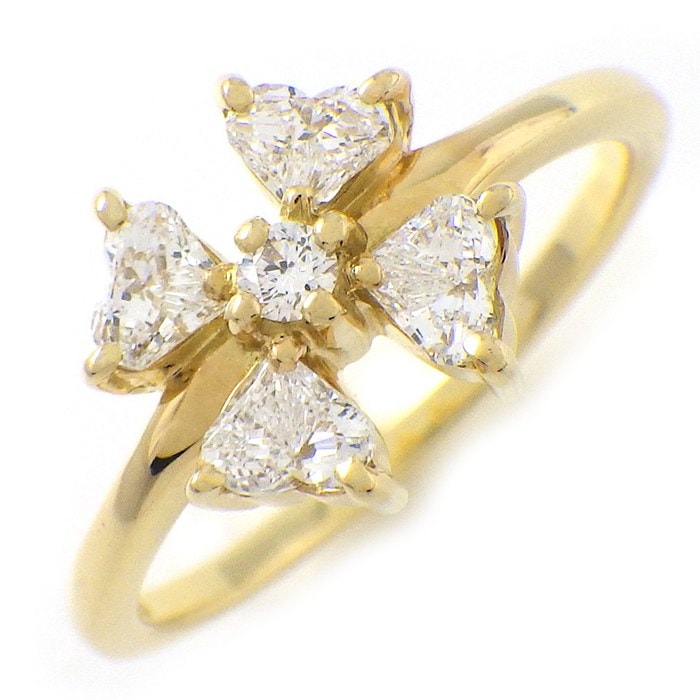 アーカー AHKAH リング クローバー ダイヤモンド 計0.60ct K18YG 9号 【中古】