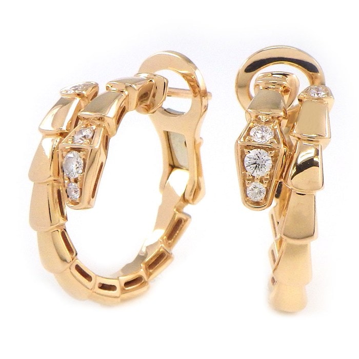 ブルガリ BVLGARI ピアス セルペンティ ヴァイパー 359949 フープ デミパヴェ ダイヤモンド 計0.18ct K18PG 【中古】
