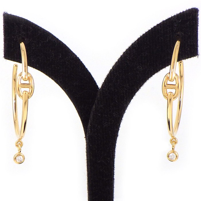 エルメス HERMES ピアス シェーヌダンクル アンシェネ フープ ダイヤモンド 計0.07ct K18PG 【箱・保付き】 【中古】