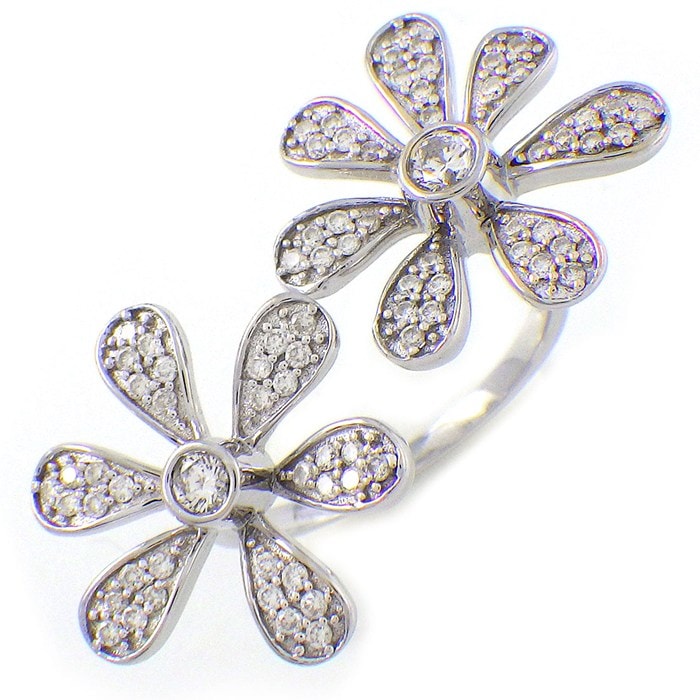 【ダイヤモンド】 リング フラワーモチーフ パヴェ ダイヤモンド 計0.55ct K18WG 12号 【中古】