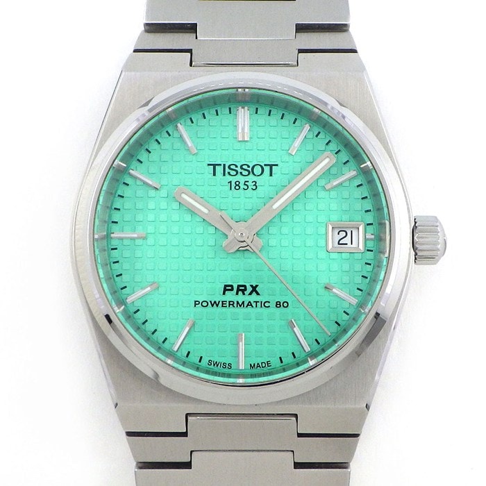 ティソ TISSOT 腕時計 PRX 35mm T137.207.11.091.01 デイト 裏スケ 夜光針 ライトグリーン文字盤 SS 自動巻き 【箱・保付き】 【中古】