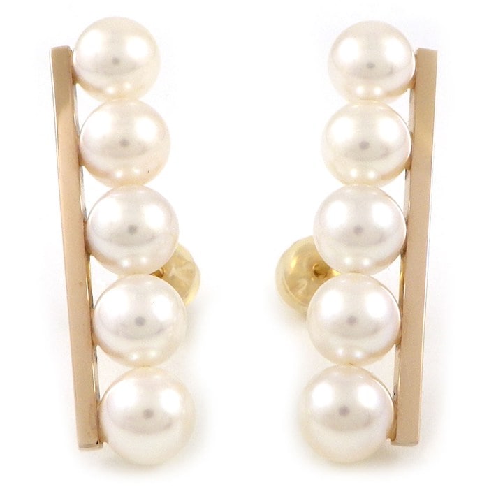 タサキ 田崎真珠 TASAKI ピアス バランス プラス E-4463-18KSG バー 5連 5ポイント あこや真珠 5.5mm珠 K18PG K18YG 【箱・保付き】 【中古】