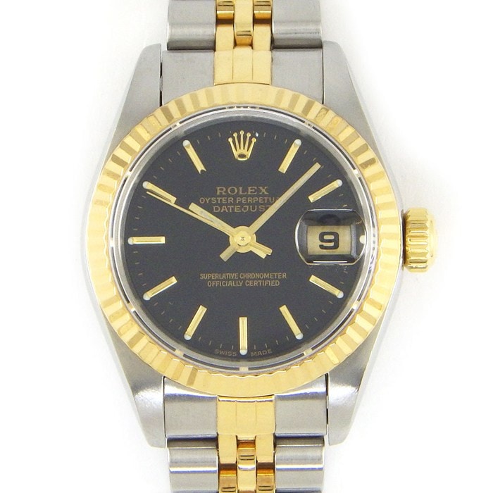 ロレックス Rolex 腕時計 デイトジャスト 79173 Y番 2002年 ブラック文字盤 デイト K18YG SS 自動巻き 【中古】