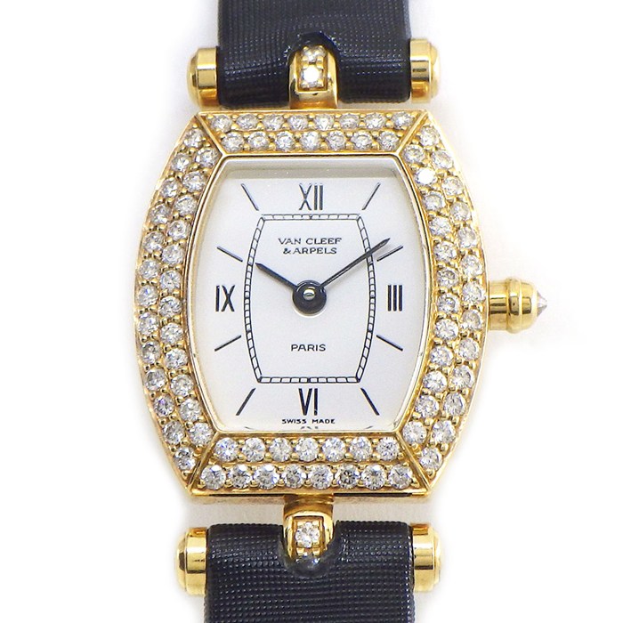 ヴァンクリーフ＆アーペル Van Cleef & Arpels 腕時計 クラシックトノー 122968B2 ダイヤベゼル ローマンインデックス ホワイト文字盤 レザーベルト K18YG クオーツアナログ