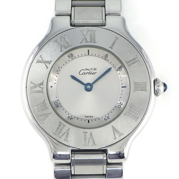 カルティエ Cartier 腕時計 マスト21 W10109T2 サンレイ シルバー文字盤 ローマンベゼル SS クオーツアナログ 【中古】