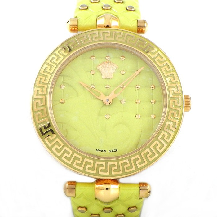 ヴェルサーチェ VERSACE 腕時計 ヴェニタス VK7 イエロー文字盤 GP 革 クオーツアナログ 【中古】