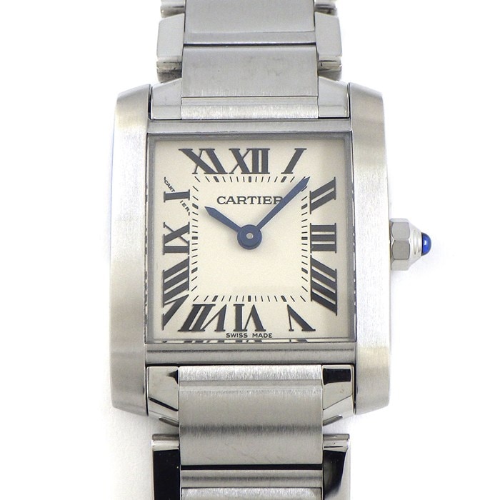 カルティエ Cartier 腕時計 タンク フランセーズ SM W51008Q3 スクエア アイボリー文字盤 SS クオーツアナログ 【中古】