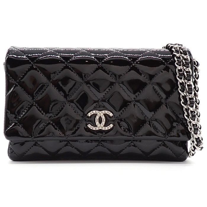 シャネル CHANEL ショルダーバッグ ブリリアント マトラッセ  チェーンウォレット A48692 ブラック パテントレザー シルバー金具 【中古】