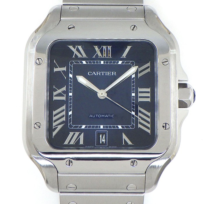 カルティエ Cartier 腕時計 サントス LM WSSA0071 スクエア サンレイ グラデーション ブルー文字盤 ローマンインデックス デイト SS 自動巻き 【箱・保付き】 【中古】
