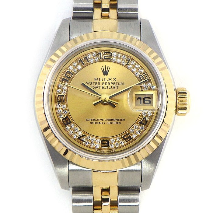 ロレックス Rolex 腕時計 デイトジャスト ミリヤードダイヤ 79173MR P番 2000年 ダイヤインデックス サンレイ シャンパンゴールド文字盤 デイト K18YG SS 自動巻き 【箱・保付き】 【中古】