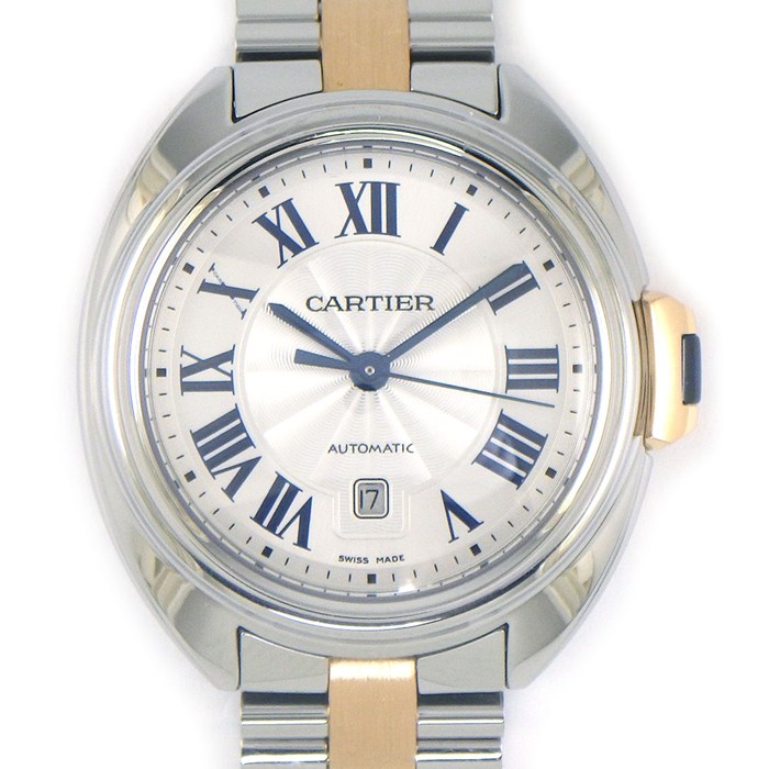 カルティエ Cartier 腕時計 クレ W2CL0004 ギョーシェ シルバー文字盤 ローマンインデックス デイト K18PG SS 自動巻き 【中古】