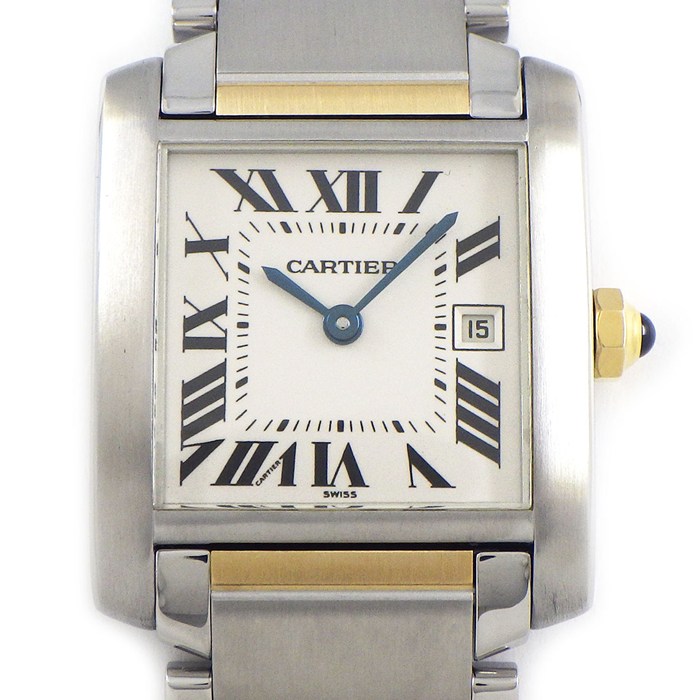 カルティエ Cartier 腕時計 タンク フランセーズ MM W51012Q4 スクエア アイボリー文字盤 ローマンインデックス デイト K18YG SS クオーツアナログ 【中古】