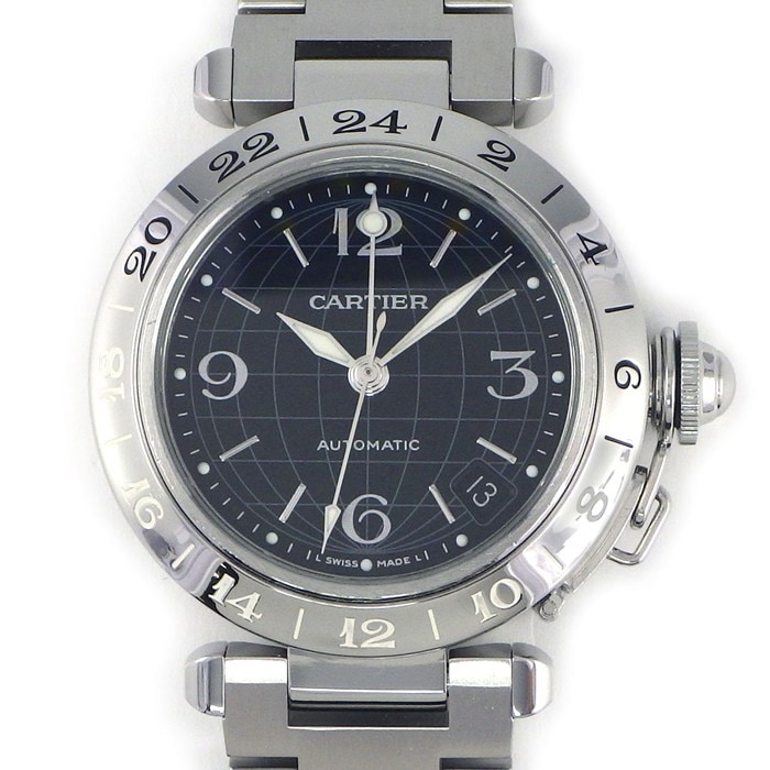 カルティエ Cartier 腕時計 パシャC W31079M7 ブラック文字盤 デイト 夜光針/インデックス GMT SS 自動巻き 【中古】