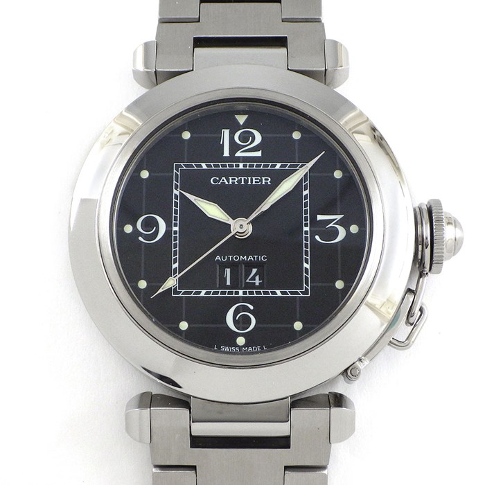 カルティエ Cartier 腕時計 パシャC W31053M7 デイト 夜光インデックス 夜光針 グリッド ブラック文字盤 SS 自動巻き 【中古】