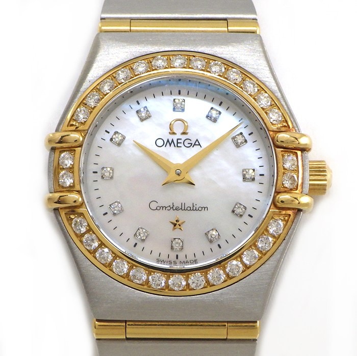 オメガ OMEGA 腕時計 コンステレーション ミニ 1267.75 ダイヤベゼル 12ポイント ダイヤインデックス ホワイトシェル文字盤 K18YG SS クオーツアナログ 【中古】