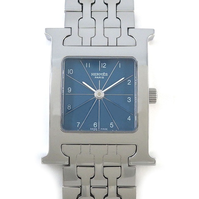 エルメス HERMES 腕時計 Hウォッチ HH1.210 スクエア ブルー文字盤 SS クオーツアナログ 【中古】