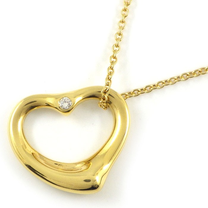 ティファニー Tiffany & Co. ネックレス オープンハート 2ポイント ダイヤモンド K18YG 【中古】