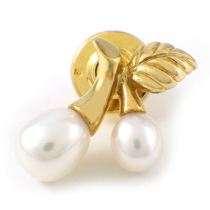 ミキモト MIKIMOTO ピンブローチ チェリーモチーフ 2ポイント パール 5.5/7.0mm珠 K18YG 【中古】