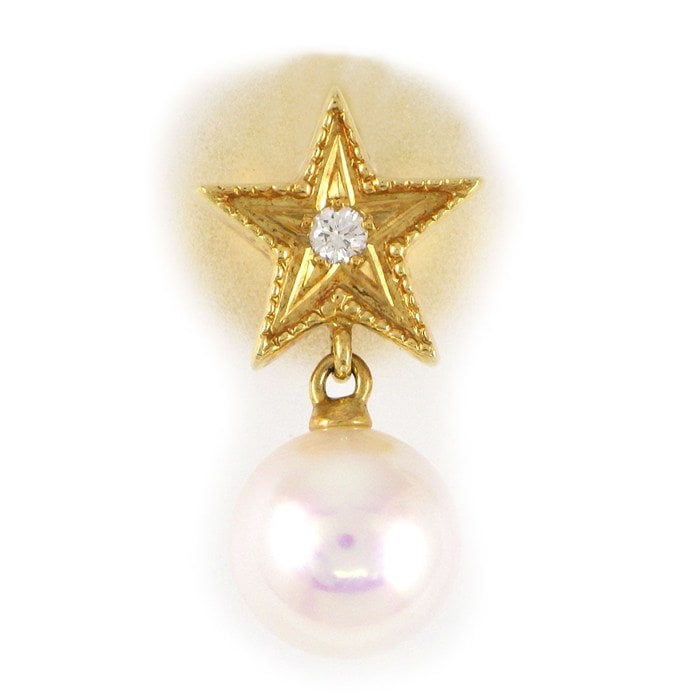 ミキモト MIKIMOTO ピンブローチ スター 星モチーフ 1ポイント パール 7mm珠 ダイヤモンド K18YG 【中古】