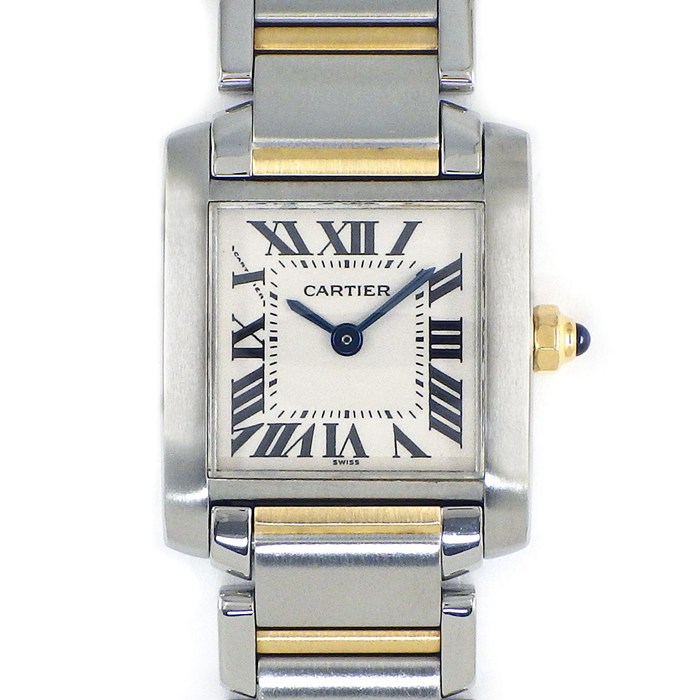カルティエ Cartier 腕時計 タンク フランセーズ SM W51007Q4 スクエア アイボリー文字盤 ローマンインデックス K18YG SS クオーツアナログ 【中古】