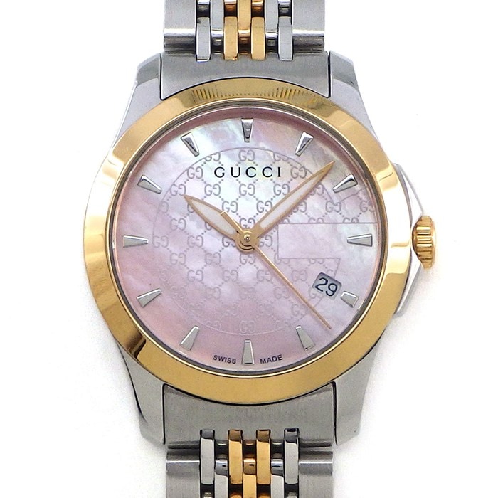 グッチ GUCCI 腕時計 Gタイムレス 126.5/YA126536 デイト 夜光針 GG柄 ピンクシェル文字盤 ピンクGP SS クオーツアナログ 【箱・保付き】 【中古】
