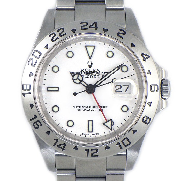 ロレックス Rolex 腕時計 エクスプローラーII 16570 GMT デイト 夜光針 夜光インデックス ホワイト文字盤 SS 自動巻き 【OH済み】 【箱・保付き】 【中古】
