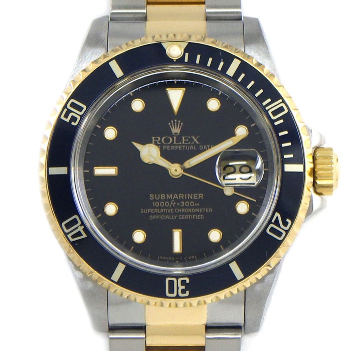 ロレックス Rolex 腕時計 サブマリーナー 16613 デイト 回転ベゼル 夜光インデックス 夜光針 ブラック文字盤 K18YG SS 自動巻き 【OH済み】 【箱・保付き】 【中古】