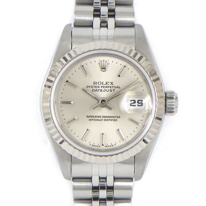 ロレックス Rolex 腕時計 デイトジャスト 69174 サンレイ シルバー文字盤 フルーテッドベゼル ジュビリーブレス K18WG SS 自動巻き 【OH済み】 【中古】