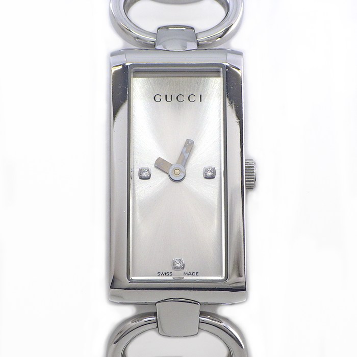 グッチ GUCCI 腕時計 トルナヴォーニ 119 バングルウォッチ ホースビット 3ポイント ダイヤインデックス レクタンギュラー サンレイ シルバー文字盤 SS クオーツアナログ 【中古】