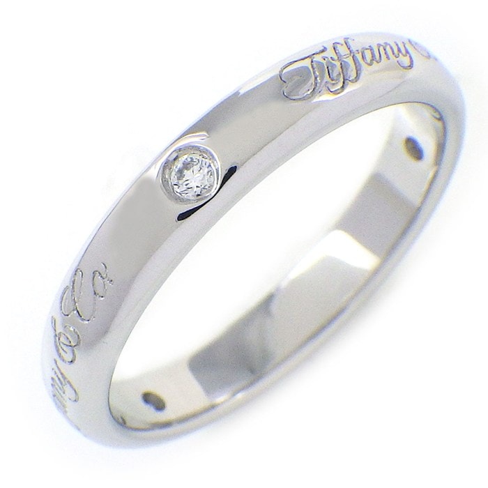 ティファニー Tiffany & Co. リング ノーツ ルシダ ロゴ 3ポイント ダイヤモンド PT950 8号 【中古】