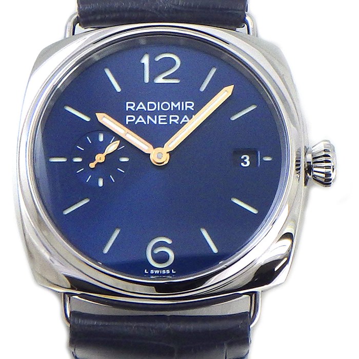パネライ PANERAI 腕時計 ラジオミール クアランタ PAM01293 サンレイ ブルー文字盤 デイト スモールセコンド ネイビー アリゲーターレザーベルト SS 自動巻き 【箱・保付き】 【中古】
