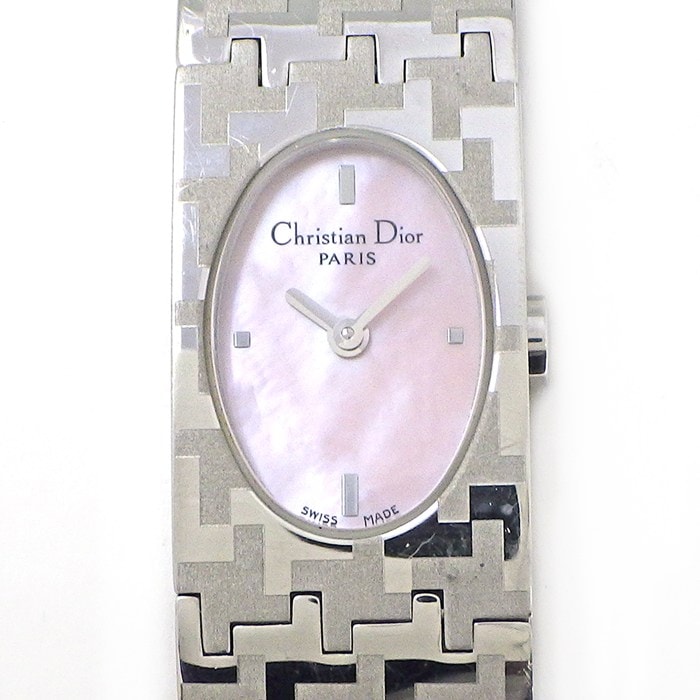 クリスチャンディオール Christian Dior 腕時計 ミスディオール D70-100 オーバル ピンクシェル文字盤 SS クオーツアナログ 【中古】