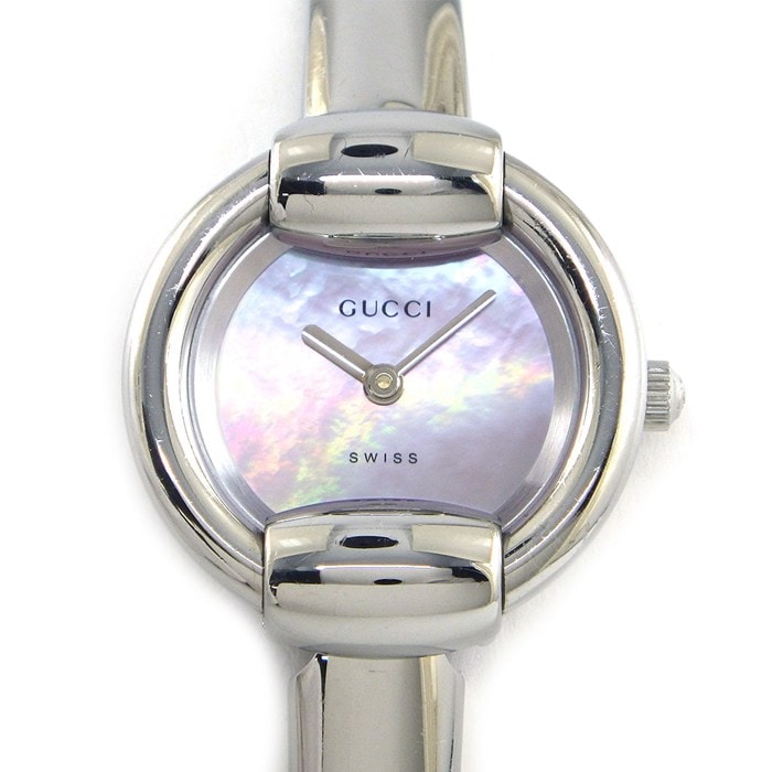 グッチ GUCCI 腕時計 バングルウォッチ ラウンド 1400L ピンクシェル文字盤 SS クオーツアナログ 【中古】