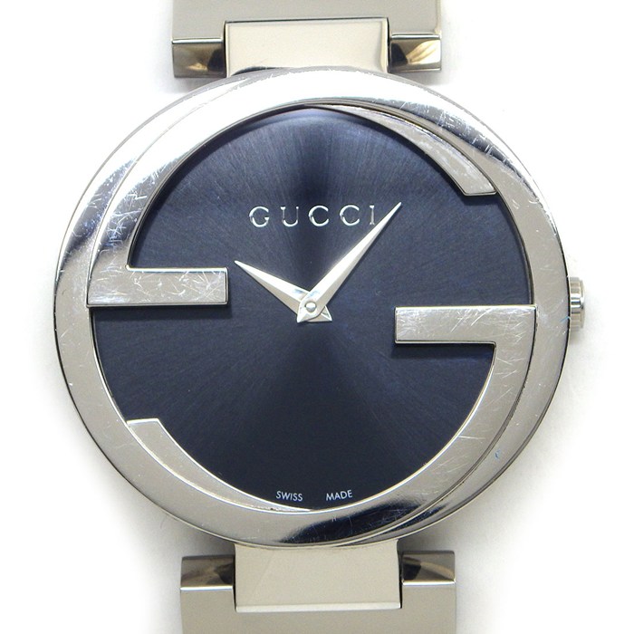 グッチ GUCCI 腕時計 インターロッキングG 133.3/YA133307 GG サンレイ ブラック文字盤 SS クオーツアナログ 【箱・保付き】 【中古】