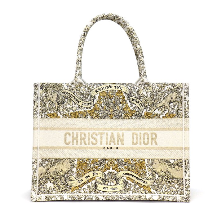 ディオール Dior トートバッグ ブックトート ミディアム M1296ZEDP ホワイト ディオールアラウンドザワールドエンブロイダリー 【中古】