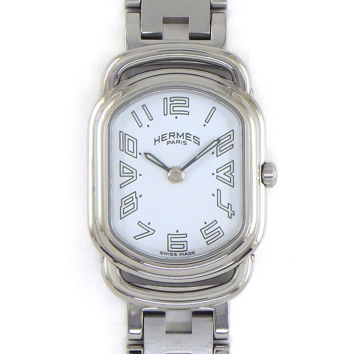 エルメス HERMES 腕時計 ラリー RA1.210 ホワイト文字盤 Hリンクブレス SS クオーツアナログ 【中古】