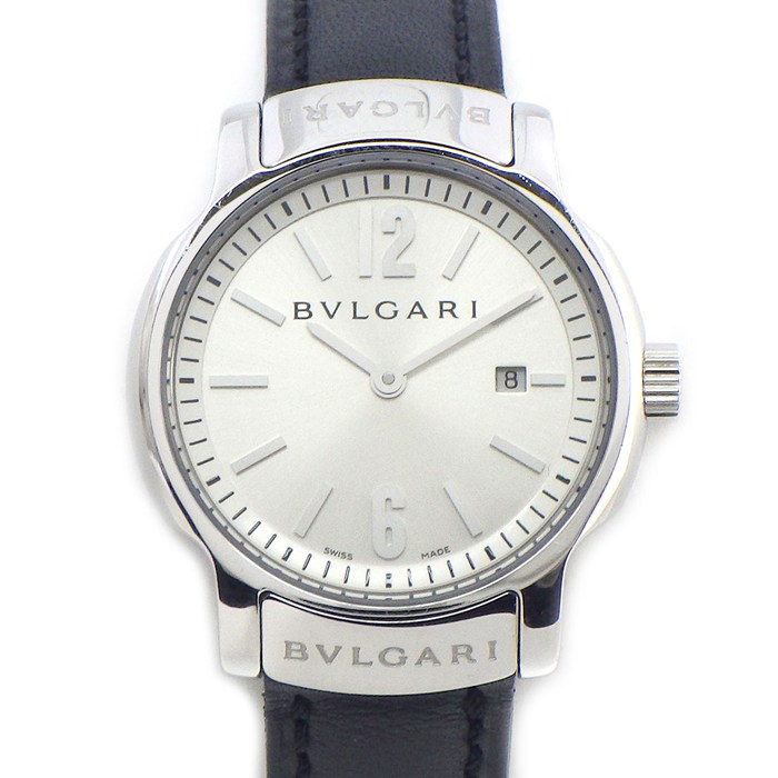 ブルガリ BVLGARI 腕時計 ソロテンポ ST29S サンレイ シルバー文字盤 デイト 牛革ベルト SS クオーツアナログ 【中古】