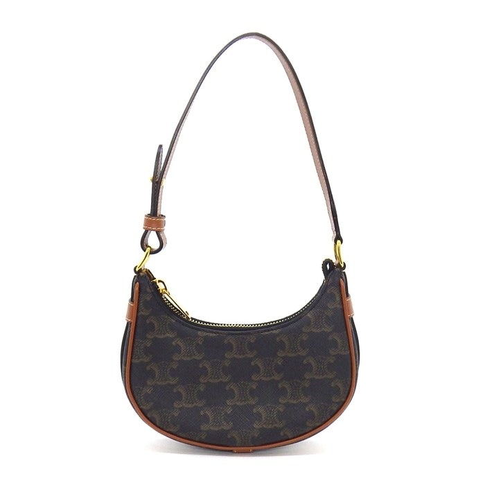 セリーヌ CELINE ハンドバッグ ミニ アヴァ 10I602DS1.04LU タン トリオンフキャンバス カーフスキン ゴールド金具 【中古】