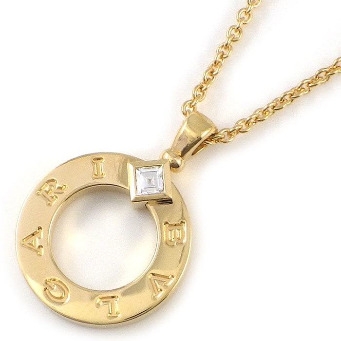  ブルガリ BVLGARI ネックレス ブルガリブルガリ 361078 ラウンドサークル ロゴ 1ポイント スクエアカット ダイヤモンド 0.09ct K18YG 【箱・保付き】 【中古】