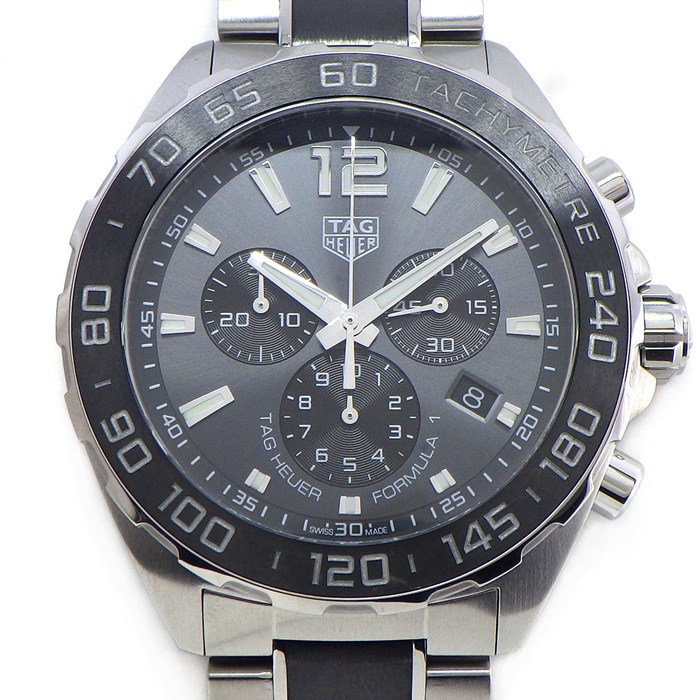 タグ・ホイヤー TAG Heuer 腕時計 フォーミュラ1 クロノグラフ CAZ1011.BA0843 デイト タキメーター スモールセコンド 夜光 サンレイ シルバーグレー/ブラック文字盤 SS セラミック クオーツアナログ 【箱・保付き】 【中古】