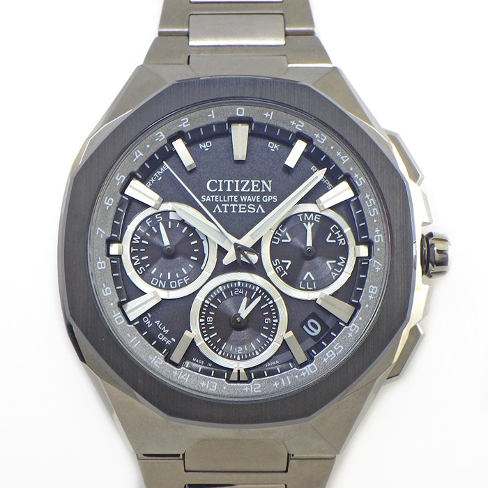 シチズン CITIZEN 腕時計 アテッサ アクトライン CC4104-53E/F950-00CW901 クロノグラフ パーペチュアルカレンダー ワールドタイム表示 デュアルタイム表示 夜光針 アラーム パワーリザーブ表示 ブラック文字盤 チタン セラミック ソーラー 【箱・保付き】 【中古】