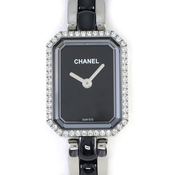 シャネル CHANEL 腕時計 プルミエール H2163 52ポイント ダイヤベゼル 計0.26ct オクタゴナル ブラック文字盤 セラミックベルト SS クオーツアナログ 【中古】