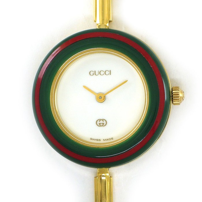 グッチ GUCCI 腕時計 チェンジベゼル 11/12 マルチカラーベゼル 全12色 ホワイト文字盤 GP クオーツアナログ 【箱・保付き】 【中古】