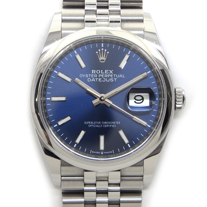 ロレックス Rolex 腕時計 デイトジャスト 126200 ルーレット刻印 ランダムシリアル サンレイ ブルー文字盤 デイト 夜光針/インデックス SS 自動巻き 【箱・保付き】 【中古】