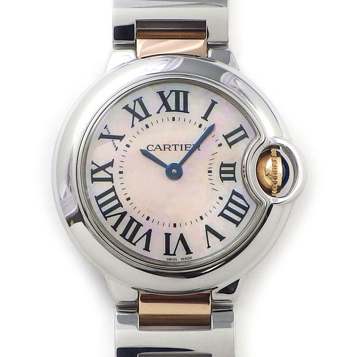 カルティエ Cartier 腕時計 バロンブルー SM W6920034 ピンクシェル文字盤 ローマンインデックス K18PG SS クオーツアナログ 【中古】