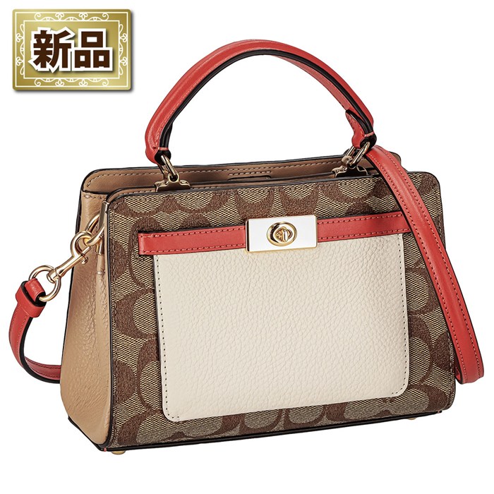 【新品】コーチ COACH ハンドバッグ/ショルダーバッグ ミニ レーン トップ ハンドル C8318 IMLOT 2023 AW カーキチョークマルチ シグネチャーキャンバス レザー ゴールド金具