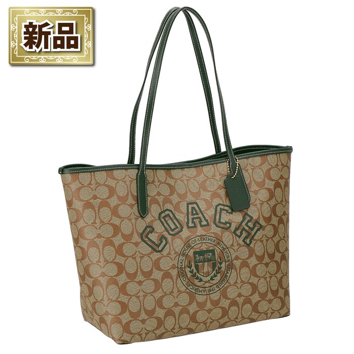 【新品】コーチ COACH トートバッグ シティ トート CB869 IMRQE 2022 AW ヴァーシティ モチーフ カーキ シグネチャーキャンバス アマゾングリーン スムースレザー ゴールド金具