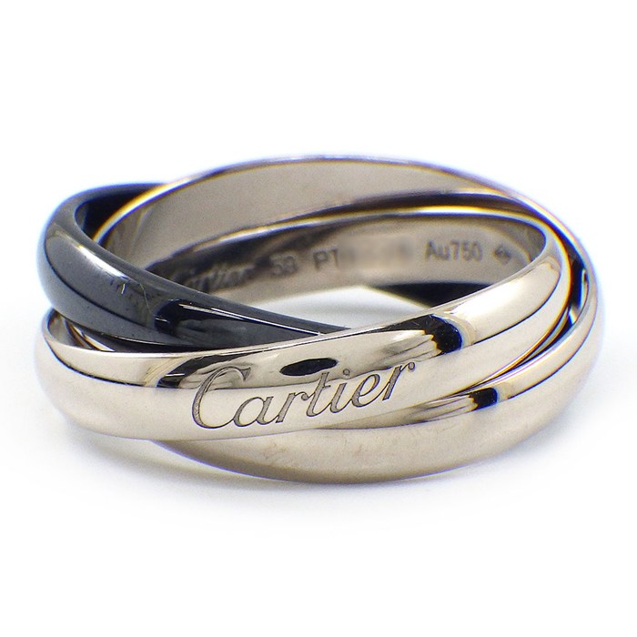 カルティエ Cartier リング トリニティ B4095659 ブラック セラミック K18WG 18.5号 / #59 【中古】