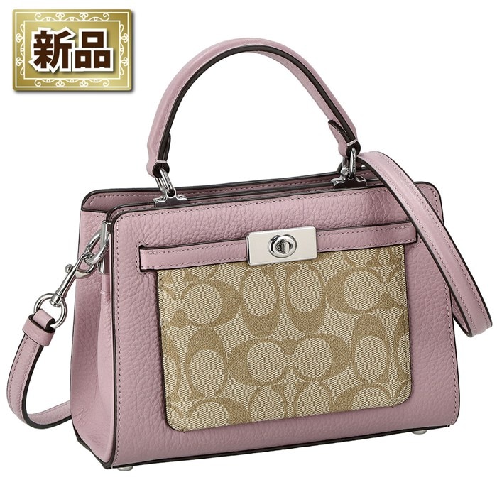 【新品】コーチ COACH ハンドバッグ/ショルダーバッグ ミニ レーン トップ ハンドル CC977 SVV7O 2022 AW カーキ シグネチャーキャンバス ピンクレザー シルバー金具
